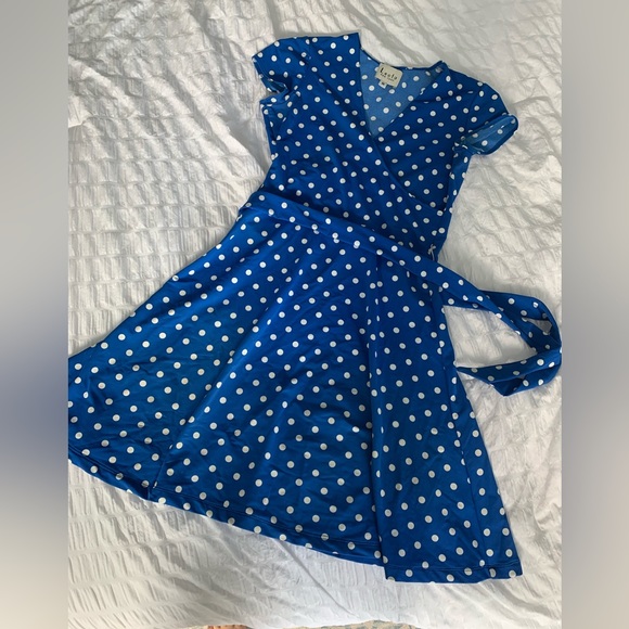 EUC Leota New York blue and white polka dot dress size M - Picture 2 of 6